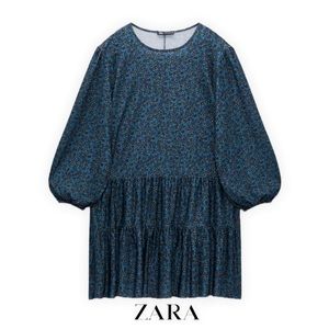 ZARA MINI FLORAL PRINT DRESS COBALT SIZE M